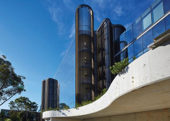 a building with a glass wall