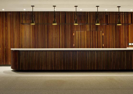 a reception desk in a room