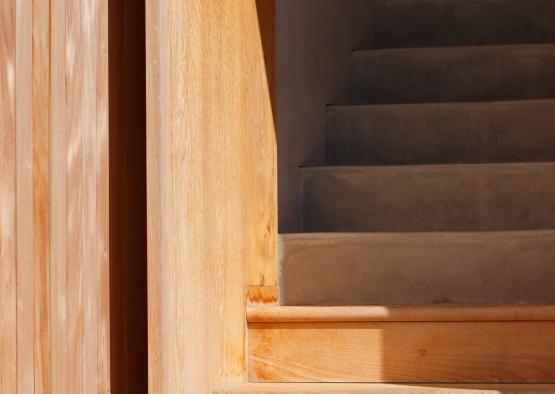 a staircase with wood steps