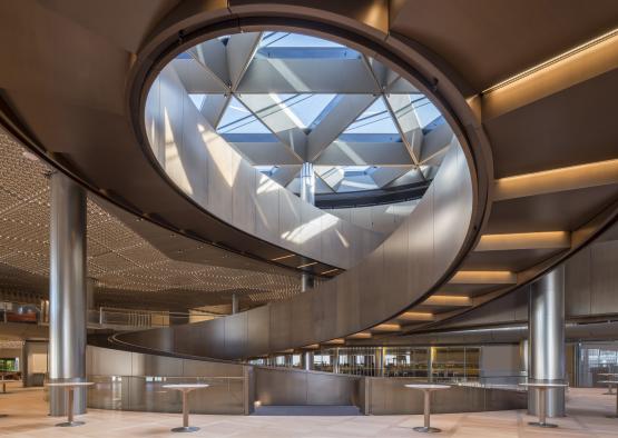 a spiral staircase in a building