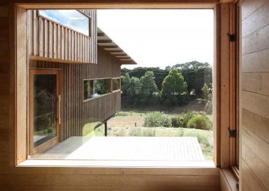 a view of a house from a window