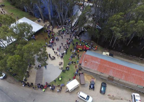 a group of people outside a building