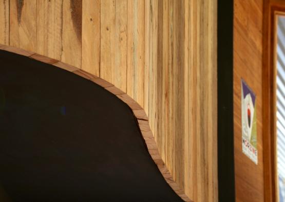 a black board on a wood surface