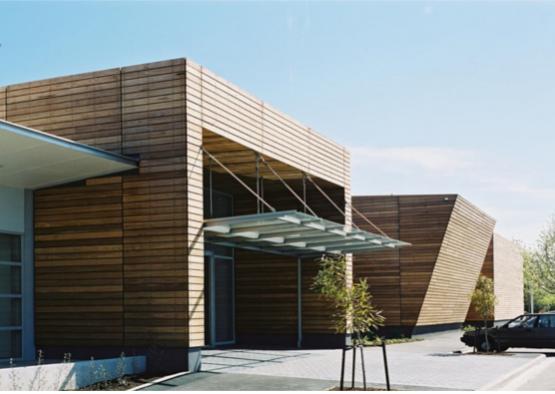 a building with a wooden wall