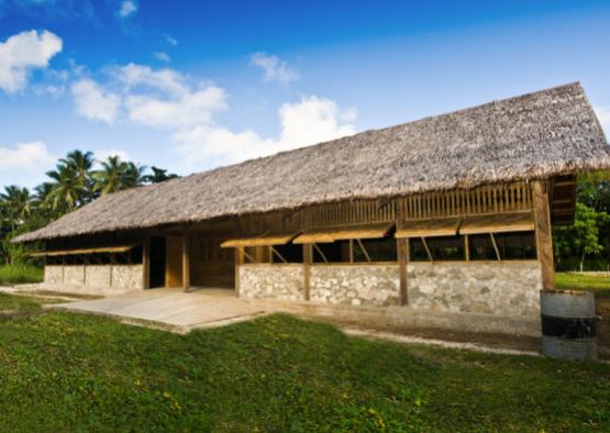 a building with a thatched roof