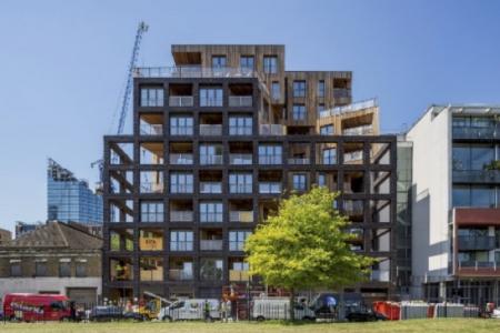 a building under construction with a tree