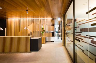 a reception desk in a building