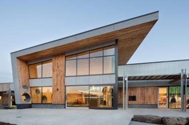 a building with a triangular roof