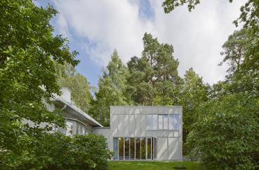 a house with trees around it